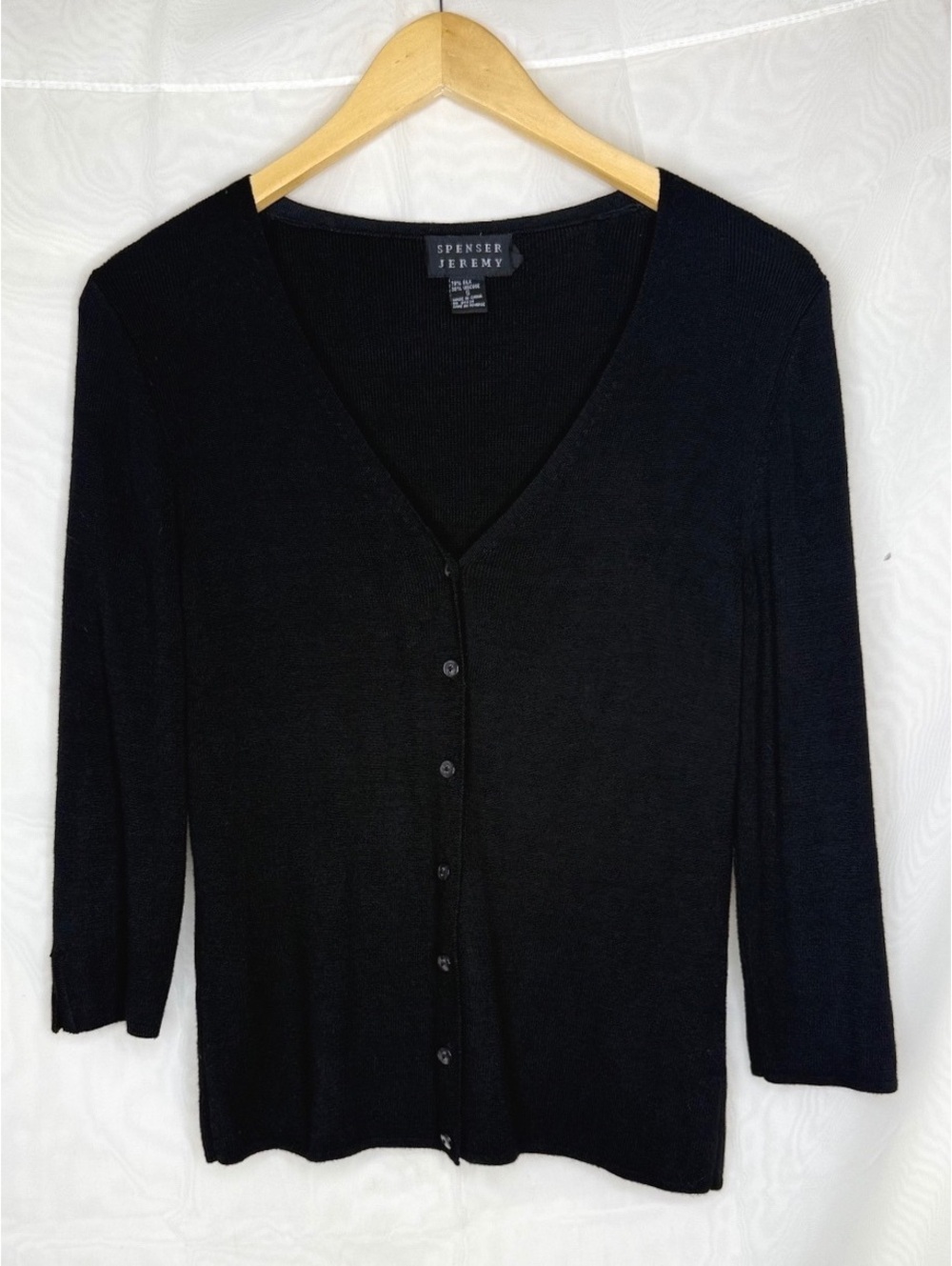 Spenser Jeremy Black Silk Blend Ribbed Cardigan Size S